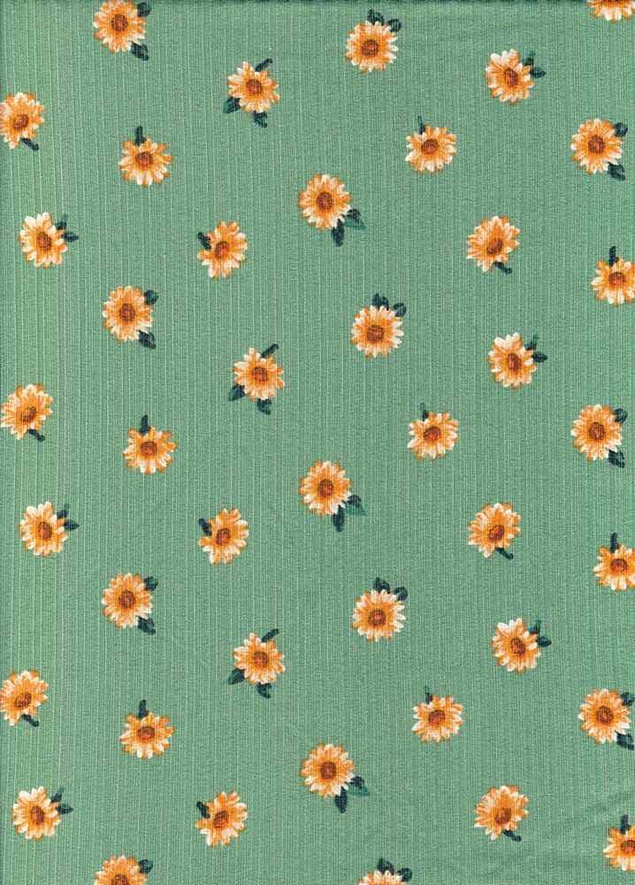 Fabric Wholesale Depot SMALL SUNFLOWER PRINTED ON POLYESTER SPANDEX 8X3 RIB NFF200217-042.