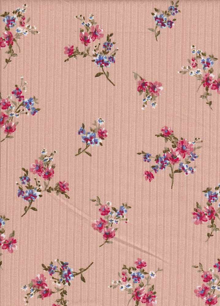 Fabric Wholesale Depot FLORAL PRINTED ON POLYESTER SPANDEX 8X3 RIB NFF200212-042.