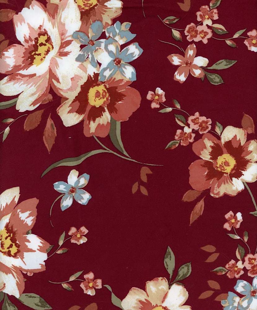 NFF191046-009 WINE/PEACH DTY BRUSHED PRINTS FLORAL ITEMS RED ORANGE