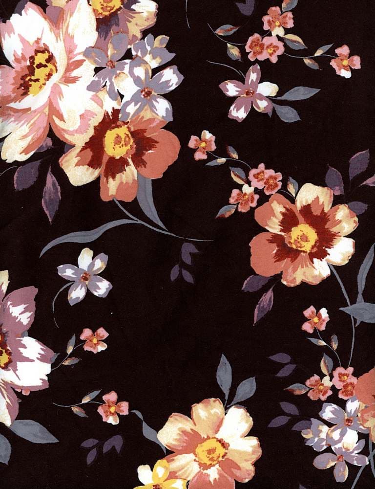 NFF191046-009 BLACK/PEACH DTY BRUSHED PRINTS FLORAL ITEMS