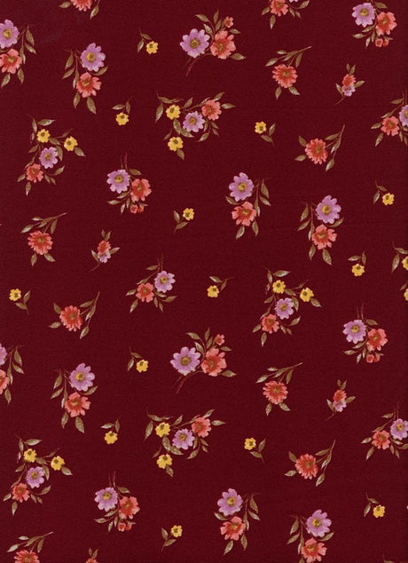 NFF190237C-009 BURGUNDY DTY BRUSHED PRINTS FLORAL ITEMS RED