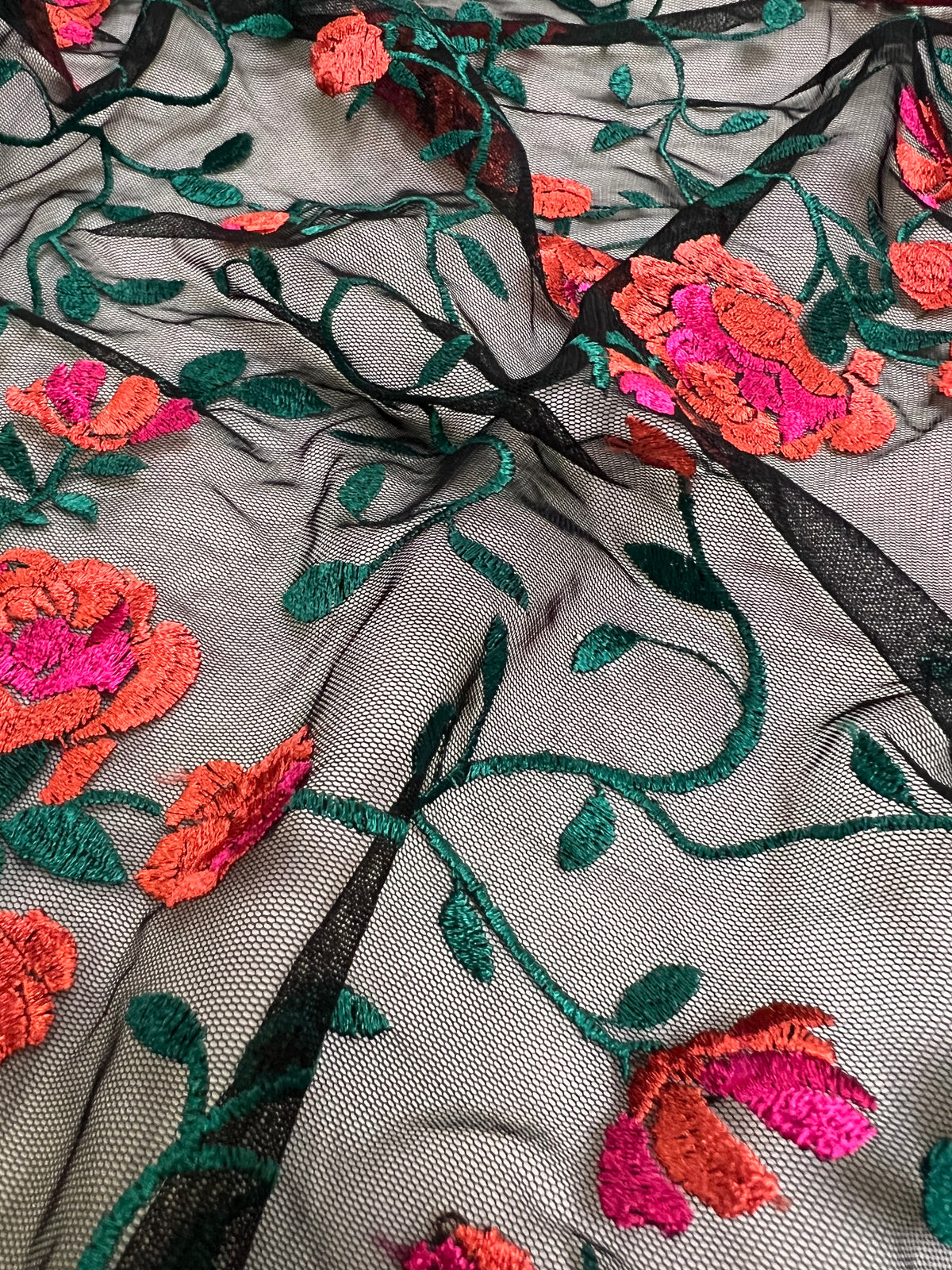 Fabric Wholesale Depot ROSE EMBROIDERY ON MESH [FWD-EMB1005].